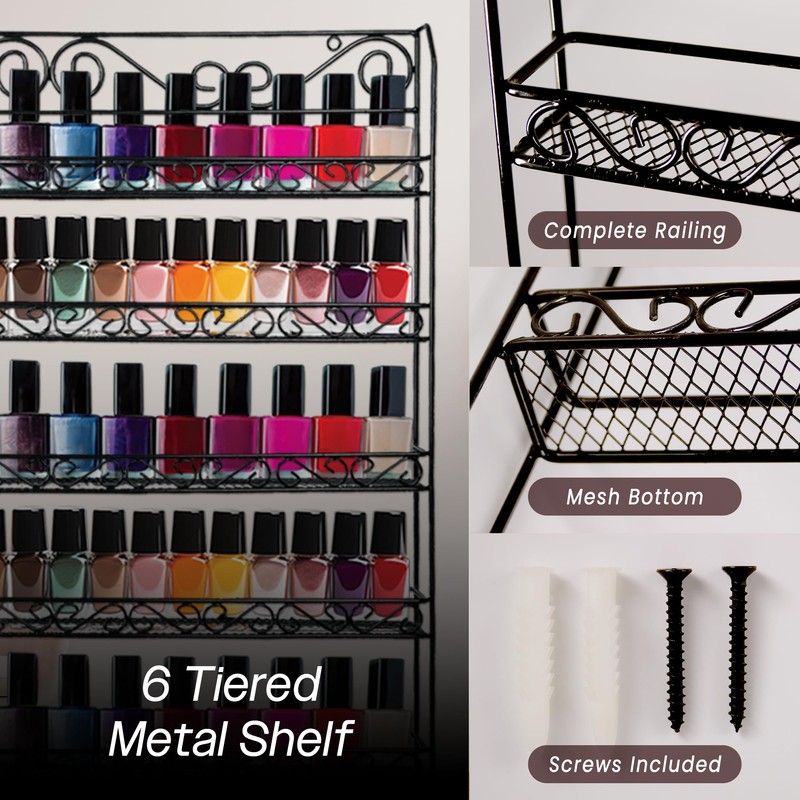 PANA 6 Tier Wall Mounted Metal Rack Shelf, Versatile Organizer