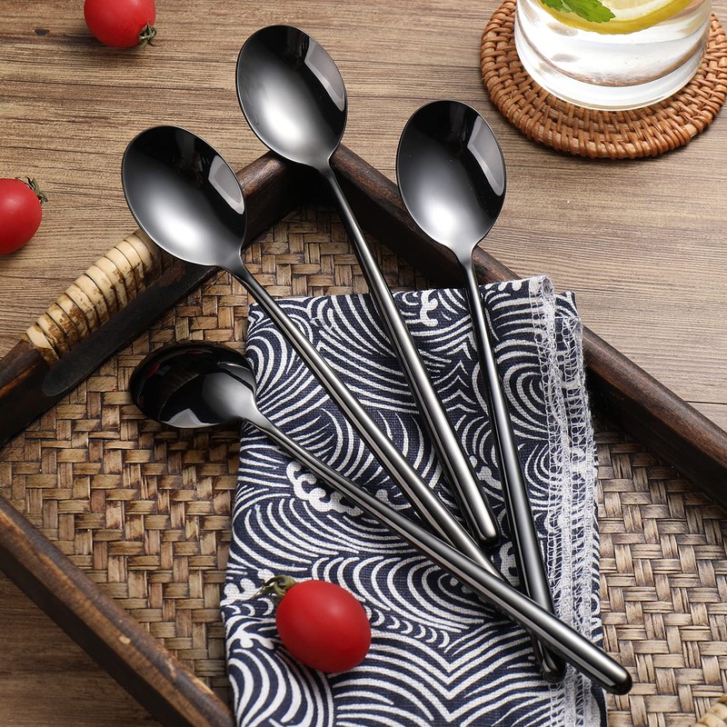 Steel Black Soup Spoon, Long Handled Great Circle Spoons,Korean Long