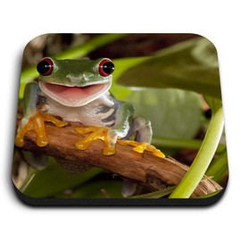1 x Square MDF Fridge Magnet - Smiling Green Frog 14182