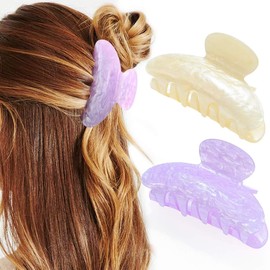 CAKURE Acrylic Claw Clips Pink Hair Clips Cute Hair Claw Barrettes Medium Nonslip Hair Claw Hair Accessories for Women and Girls (Pack of 2) (h-beige&purple)
