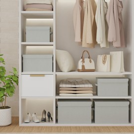 GUOHNHE Foldable Storage Bin, Cube Organizer Basket with Flip-Top Lid and 2 Handles, Decorative Boxes for Shelves with Cover for Clothes, Towels, Blanket, 4 Pack, Grey, 13 x 9 x 7.9 In, XSNY12GM-4