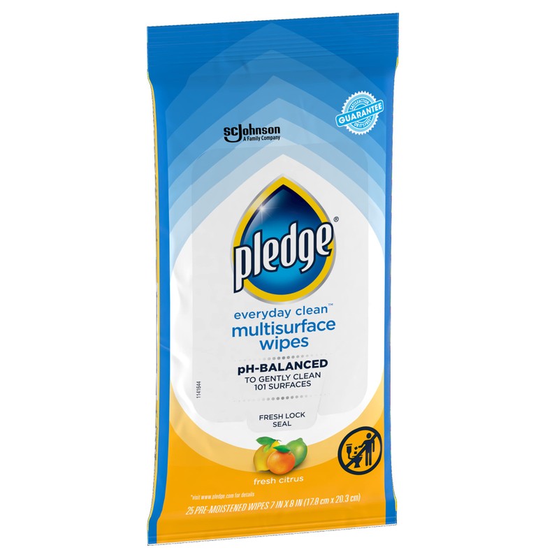 Pledge Multi Surface Everyday Wipes Fresh Citrus, 25 Count (Packaging
