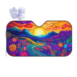 Abstract Flower Sunrise Car Sun Shade Windshield Sunshade Foldable Front Window Shield Cover for Truck SUV
