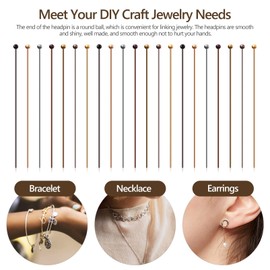 Jewelry Making Headpins 200 Pcs Ball Head for Jewelry Making Bendable Headpins for DIY Charm Beads Crafts Earring Pendant Bracelet Necklace Jewelry Making Brass Headpins