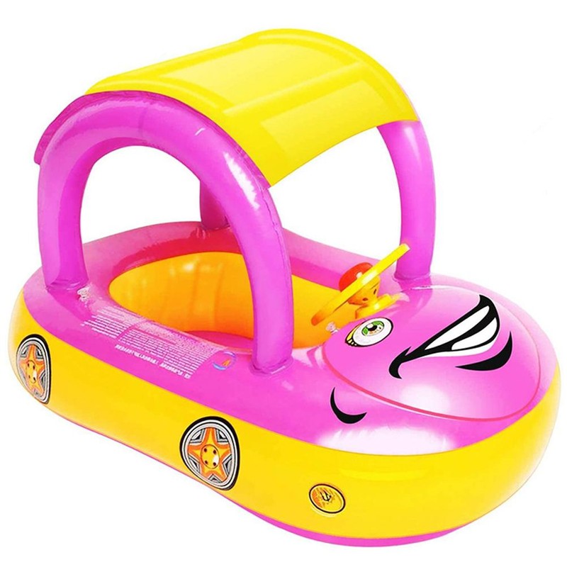 Baby Inflatable Pool Float with Canopy Thick PVC Car Shaped