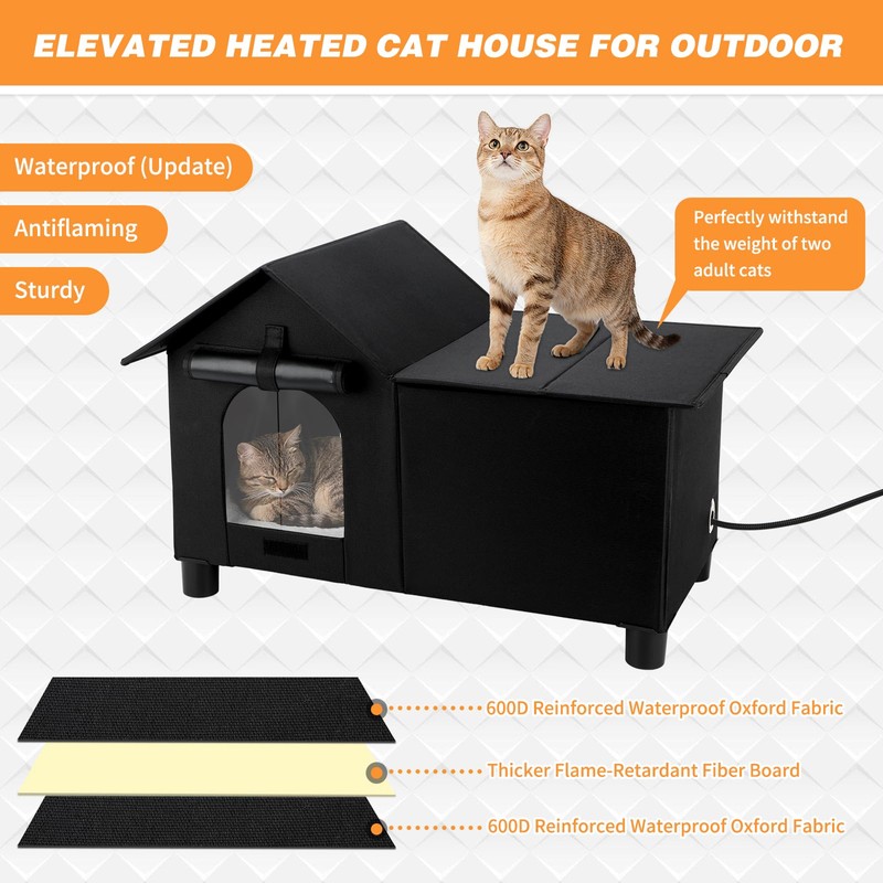 GINDOOR Heated Cat House for Outside, Large Feral Cat Shelter,