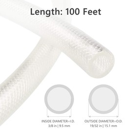 3/8" ID x 100 Ft High Pressure Braided Clear PVC Vinyl Tubing Flexible Vinyl Tube, Heavy Duty Reinforced Hose Tubing, BPA Free and Non Toxic