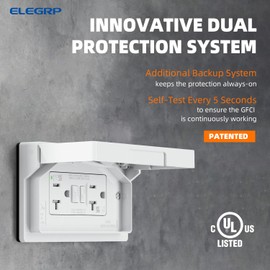 ELEGRP ELEGRP Horizontal Outdoor GFCI Outlet with Cover, Weather Resistant GFCI Receptacle and Wall Plate, 20 Amp Self-Test GFI Outlet, Thinner Design Ground Fault Receptacle, UL Listed, Matte White, 2 Pack