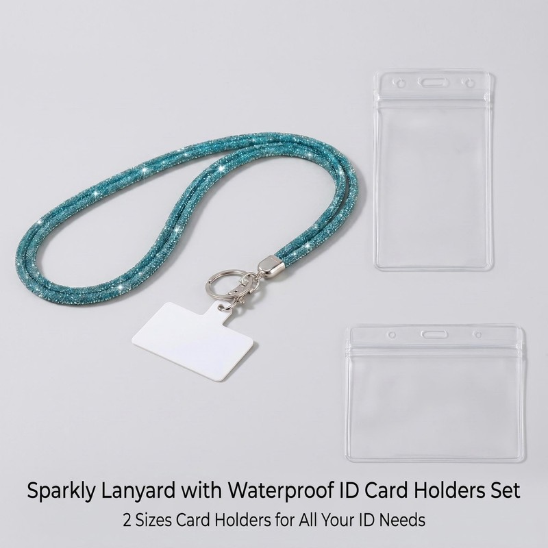 Fashion Sparkle Crystal Rhinestone Neck Lanyard,Bling Badge Holder with 2PCS