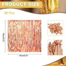 sourcing map 50 Pcs Gold Leaf Sheets 5.5" x 5.5" Imitation Gold Foil Sheets Variegated Booklet with Pattern for Crafts,Picture Frames,Nails and DIY Arts Decoration,Copper Stripes