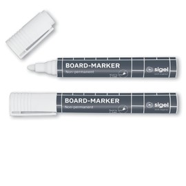 SIGEL BA715 White Glass Board / Chalk Marker - Writes Immediately Wipe Clean Bullet Tip 2-3mm (Pack of 2)