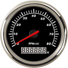 DunkTeam 85mm Boat RPM Tachometer Gauge 8000RPM with Red LCD Backlight for Marine Car Motorcycle 9-32V Waterproof