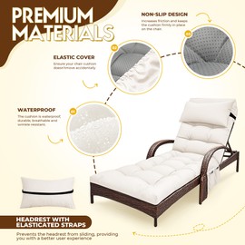 Moutosne Outdoor Lounge Chair Cushions, Chaise Lounge Cushions for Outdoor Furniture, Waterproof Zero Gravity Lounge Chair Cushion with Headrest 71 x 21 x 4 Inches (Cream, Lounge Chair Cushion)