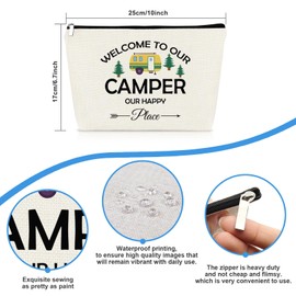 Camper Makeup Bag Happy Camping Gifts for RV Travelers Trailer Themed Cosmetic Bag Camping Lover Birthday Graduation Gifts for Woman Sisters Best Friend Travel Toiletry Bags Zipper Pouch