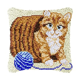 bositigo Cat Latch Hook Pillow Kit for Adults & Kids, DIY Pre-Printed Canvas Craft, 17x17 Inch Decorative Cover for Sofa Cushions, Bedroom Decor (Cat Pattern 16)