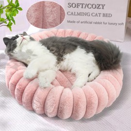 Pink Puppy Beds for Small Dogs and Cats Washable Soft Comfort Donut Cute Cuddle Dog Bed with Sides Small Cat Beds for Indoor Cats,Round Corduroy Fleece Pet Bed for Small Cats and Tiny Dogs,16x16Inches
