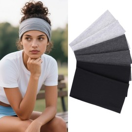TuTive Headbands for Women, 4 inches Wide, 6 Packs Stretchy Sweat Bands, Hair Accessories for Yoga Workout Non Slip Women's Hair Bands Every Day Fashion, Black, White, Grey