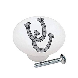 Horses Horse Designs Equine DECORATIVE Ceramic Dresser Drawer PULLS Cabinet Cupboard KNOBS (Horseshoes KNOB)