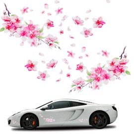 3 PCS Cherry Blossom Vinyl Car Sticker, 10'' Pink Car Stickers for Women, Cherry Blossom Stickers Cars Vinyl Sticker for Motocycle, Automotive, Home Decor