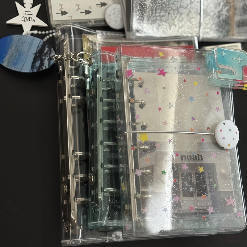 Sticker Notebook, Transparent, A7 Size, 6 Holes, Clear Binder, Removable,