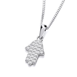 Old English Jewellers 925 Sterling Silver CZ Hand of Hamsa Pendant Necklace + 16 18 20 inch Chain (0)