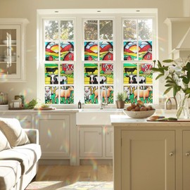 Decorative Farm Animals Stained Glass Window Film, Farm Animals Stained Glass Window Film for Bathroom Door Heat Anti UV RA02