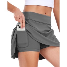 Star Vibe 2 Pack Tennis Golf Skirts for Women High Waisted with Pockets Skort Athletic Shorts Sports Running Black/Grey M
