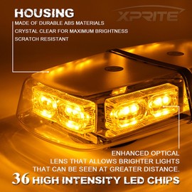 Xprite Amber Yellow 36 LED Rooftop Emergency Strobe Lights Mini Bar 16 Flashing Modes Warning Beacon Light w/Magnetic Base for Law Enforcement Hazard Vehicles Trucks Snow Plow Construction Cars