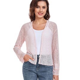 Womens Bolero Shrugs for Evening Dresses Elegant Cropped Shrug Long Sleeve Cardigan Lightweight Knit Cover Up (Pink,L)