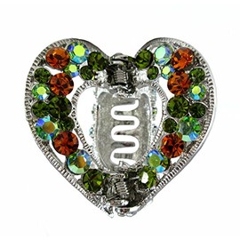 Sparkly Crystal Heart Hair Claw Clip ~ Medium Size ~ Olive Green & Gold