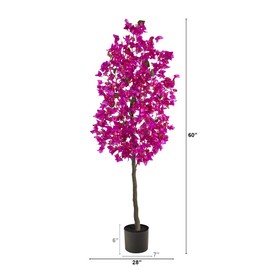 Nearly Natural 5ft. Bougainvillea Artificial Tree,Purple