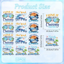 CRASHOT Cruise Iron on Transfers, 12 PCS Cruising DTF Transfers Ready to Press Iron on Patch Applique Decals, Vacation Heat Transfer Vinyl for T-Shirts Bag Clothing DIY Crafts