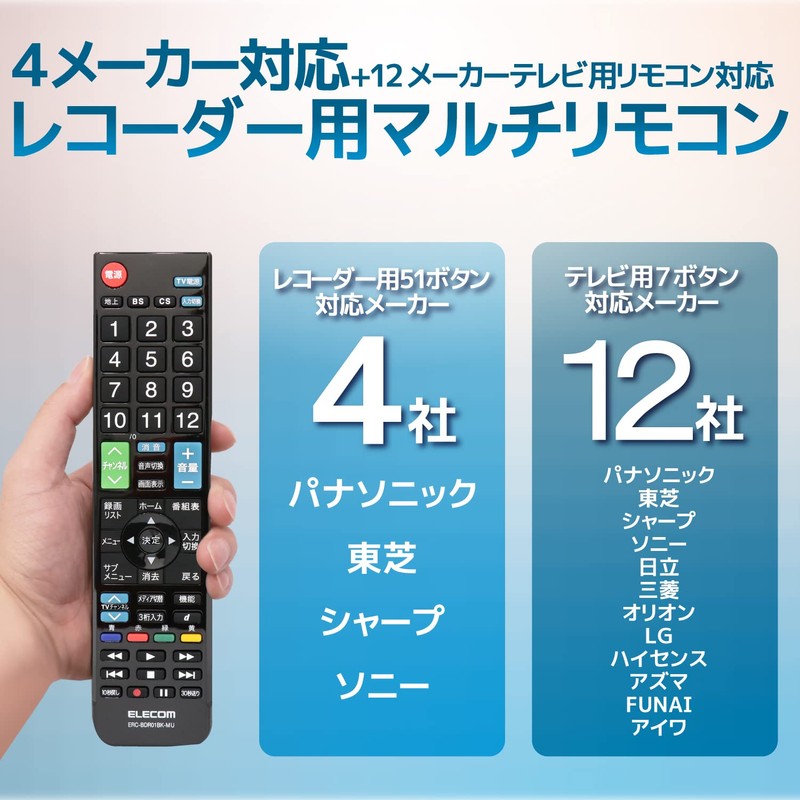 Elecom ERC-BDR01BK-MU Remote Control for Recorders, Ready to Use Just