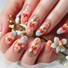 IMRAIN Almond Press on Nails Medium Fake Nails Orange Flower