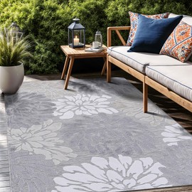 LuuL Home Floral Indoor Outdoor Rugs 6x9 Large Area Rug for Living Room, Patio Decor, Kitchen, and Entryway Rug, Washable Stain Resistant Outside Carpet Beige 6 x 9