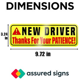 ASSURED SIGNS New Driver Magnet for Car – 3pcs – LARGE 9.72" by 3.24" - Please Be Patient New Driver Magnet - Magnetic Reflective Rookie Driver Bumper Sticker