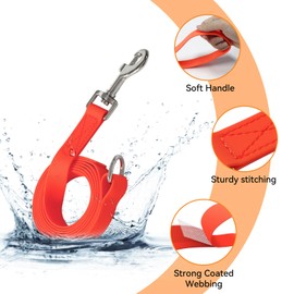Kidding Pets Waterproof Dog Leash, 5/6 FT Durable Odor-Proof Dog Leashes with Strong Metal Hooks Fits Small Medium or Large Dogs (Orange, 6FT - 1 inch Width)