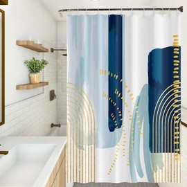Umpoo Boho Style Shower Curtain Watercolor Darkblue and Yellow Geometric Pattern Shower Curtains for Modern Abstract Bathroom Waterproof Fabric Decor Set with Hooks, 72W x 72H Inch