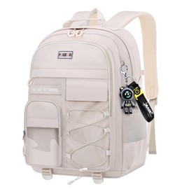 Waniki Backpack Men's Large School Backpack Teenager Girls School Bag Boys School Bag Waterproof Backpack Casual Travel Backpack School Bags School Bag with Exquisite Pendant, beige