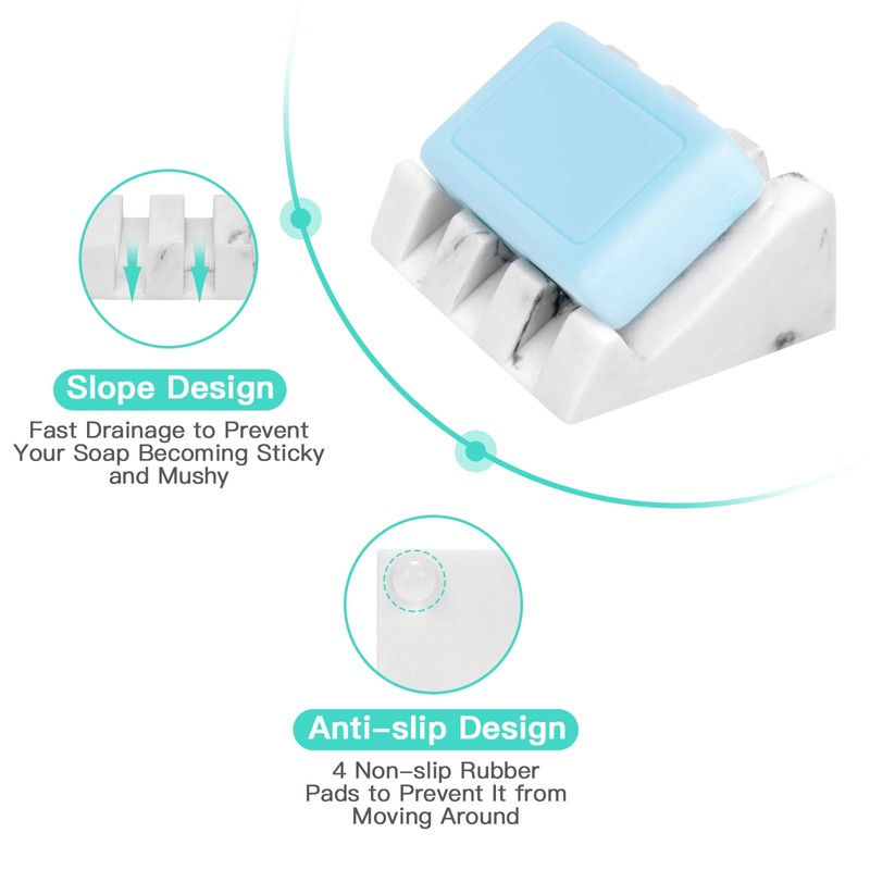 Morelax White Marble Soap Dish with Drain Bar Soap Holder