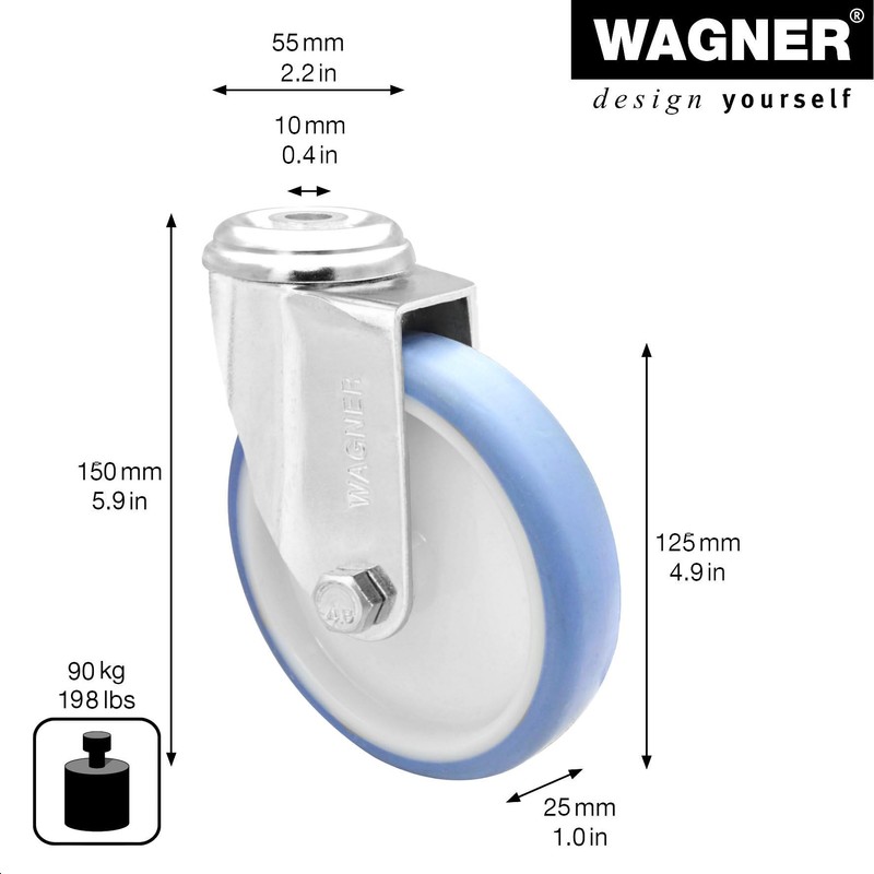 Wagner 23172501 Soft Swivel Castor with Back Hole Diameter 125