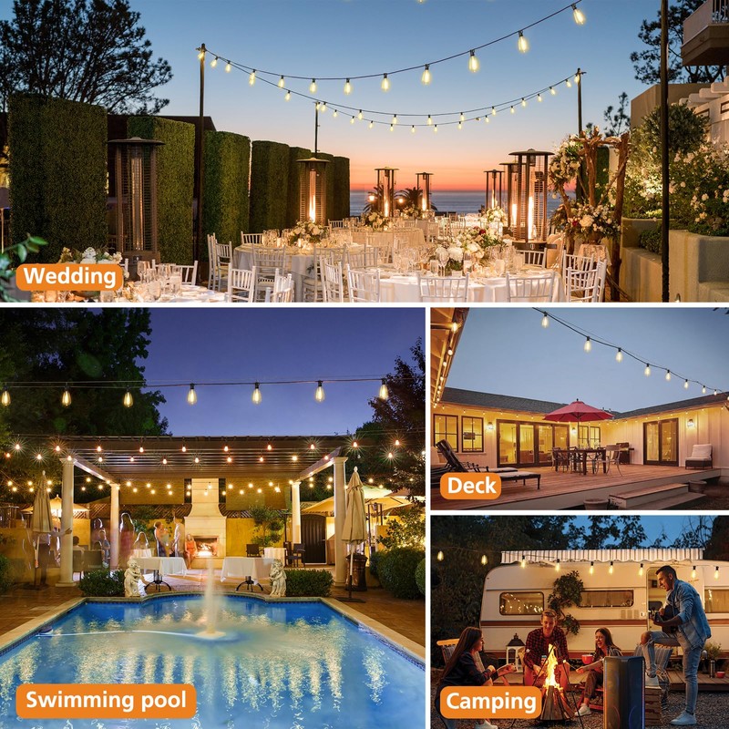 Brightever Dimmable Outdoor String Lights with Remote, 3 Colors in