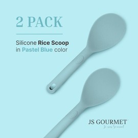 JS Gourmet 2 Pcs Silicone Rice Paddle, Heat Resistant Non-Stick Rice Spoon Spatula with Comfortable Handle for Cooking and Serving Mashed Potatoes, Scrambled Eggs, Sticky Bread Pudding - Pastel Blue