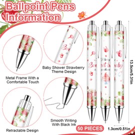 50 Set Strawberry Baby Shower Favors for Guests A Berry Sweet Baby Is On The Way Ballpoint Pens Thank You Greeting Cards Babys Shower Party Gifts for Gender Reveal Souvenir Pregnancy Party Game Prizes