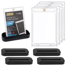 Pack of 4 Magnetic Card Holder 35pt Magnetic Card Holder, Ultra Clear UV Protection Cards, Trading Card Sleeves Magnetic Holder Trading Cards with 4 Trading Cards Stand for Standard Cards, Football