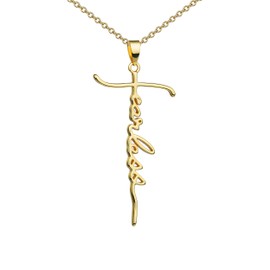 Lauren-Spencer Faith Cross Necklace for Women Silver Gold Plated Faith Fearless Pendant Cross Necklace Religious Gifts for Women Christian Jewelry Gifts for Women (Fearless-Gold)