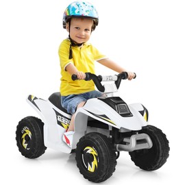 MAT EXPERT Kids Ride on ATV, 6V Battery Powered Motorized Quad with Forward/Reverse Switch, Anti-Slip Wheels, Electric Quad Toy Car Toddler Vehicle for Boys & Girls 3+ (White)