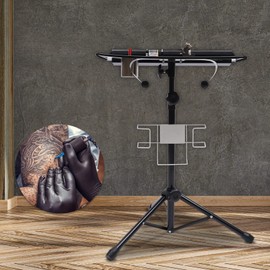 YUNLAIGOTOP Tattoo Work Station, Portable Detachable Collapsible Tattoo Mobile Work Station Stand with Storage Shelf, Adjustable Tattoo Desk Table for Beauty Salon,Tattoo Equipment
