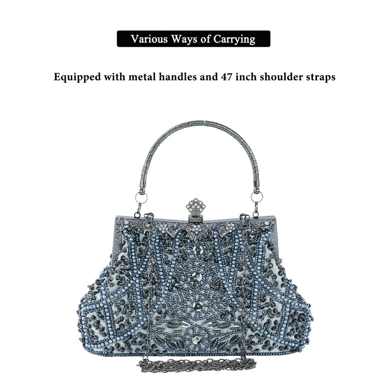 DA BODAN Women's Evening Bag Vintage Beaded Sequin Pearl Clutch