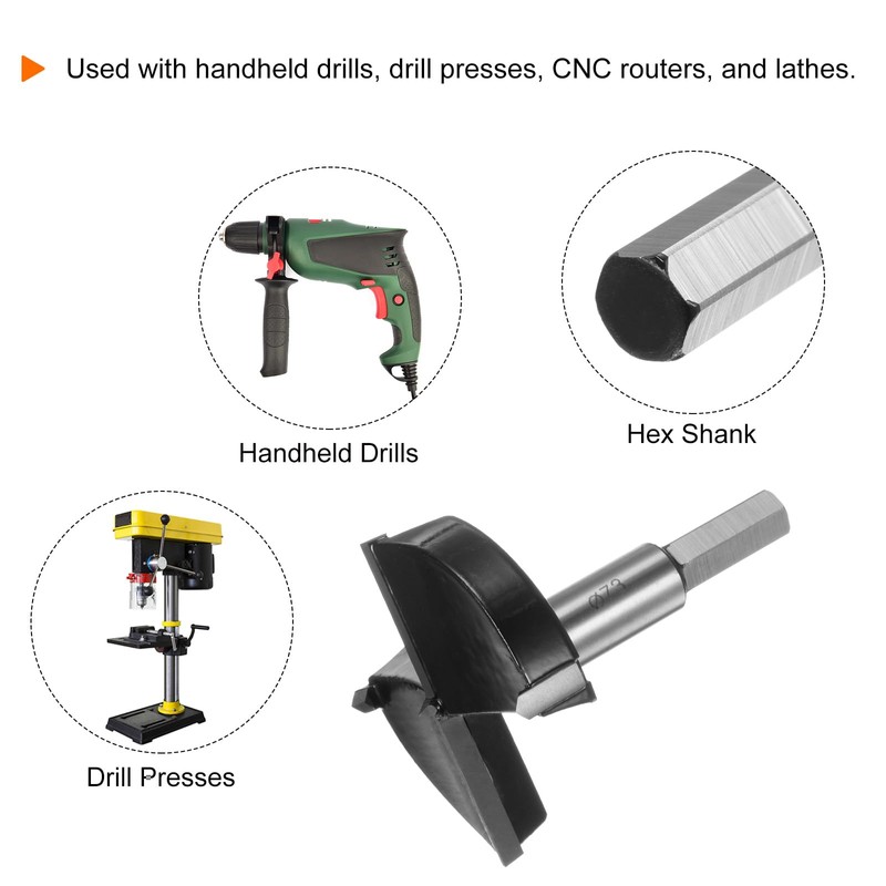 sourcing map Forstner Drill Bit 73mm (2-7/8") Tungsten Carbide Wood